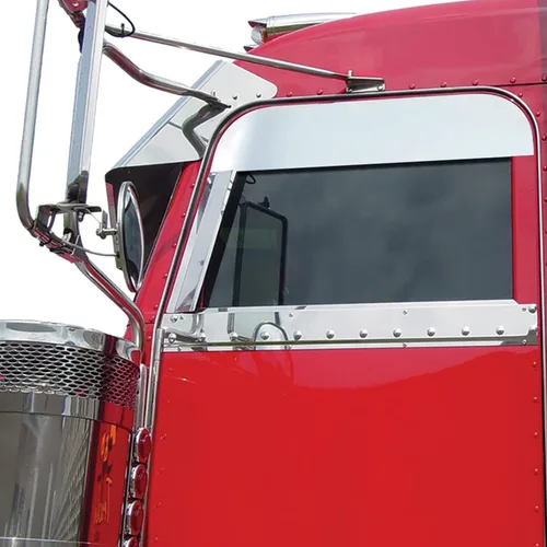 Vista 3 de RoadWorks - Tapas de acero inoxidable de 5 pulgadas para ventanas de cabina Peterbilt 2005-2020, acabado pulido 30434