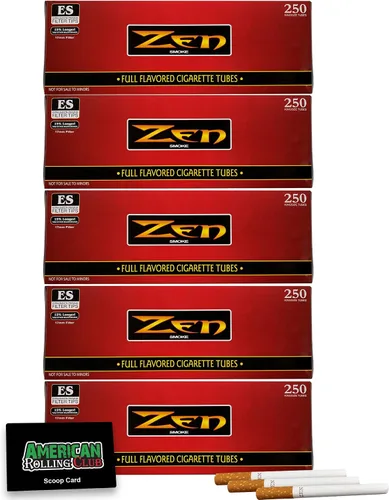 Vista 4 de Zen - Tubos para cigarrillos Regular Tamaño King – Caja roja Paquete de 2 500 tubos Incluye tarjeta americana Rolling Scoop