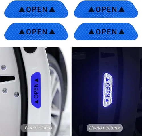 Vista 3 de 4 calcomanías reflectantes de advertencia de apertura para puerta de automóvil, calcomanías de aviso de seguridad automática con visibilidad