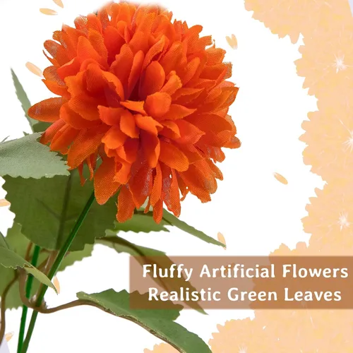 Vista 4 de Flores artificiales de caléndula, paquete de 4 ramos de flores de caléndula de seda de 12 pulgadas para decoración del día de los muertos