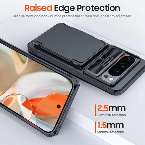 Vista 7 de CENMASO - Funda para Google Pixel 9 Pro XL con tarjetero (4 tarjetas), funda deslizante para cámara y función atril, bloqueo RFID, protección