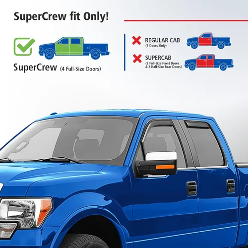 Vista 3 de Goodyear Deflectores de ventana inastillables en el canal para camiones Ford F-150 2009-2014 SuperCrew, protectores de lluvia, viseras de ventana