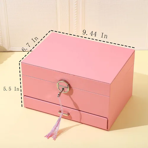Vista 4 de BOOVO Joyero de aretes para mujeres y niñas, organizador de tachuelas, caja organizadora de joyas de 5 capas con candado, organizador de aretes