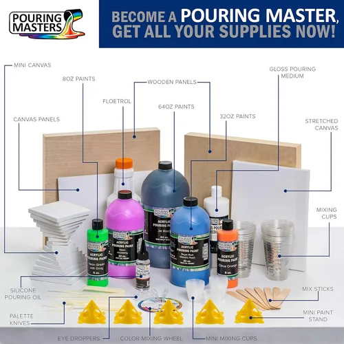 Vista 6 de Pouring Masters - Pintura acrílica premezclada de 8 onzas líquidas listas para verter, oro de 24 quilates, suministros de arte fluido para lienzo
