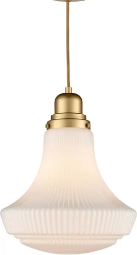 Vista 11 de CLAXY - Lámpara de techo moderna dorada con pantalla acanalada semiempotrada Dimmable E26 Based, Indoor Light, Ribbed Milk Glass Lampshade Light