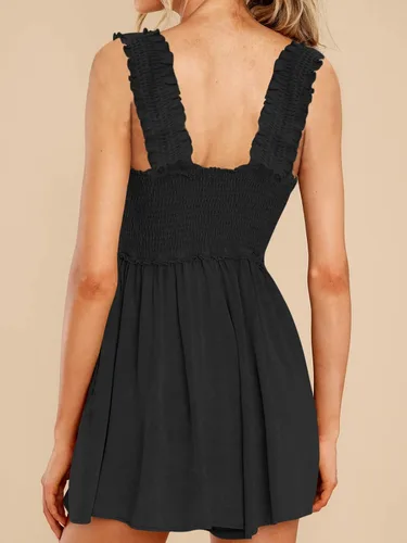 Vista 4 de DEEP SELF Mameluco de verano sin mangas para mujer, cuello cuadrado, tirantes con volantes, con bolsillos