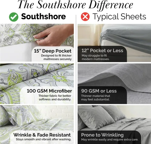 Vista 270 de Southshore Fine Living, Inc. Colección Winter Brush, juego de sábanas de 3 piezas para cama individual, sábana bajera con bolsillo profundo de 14