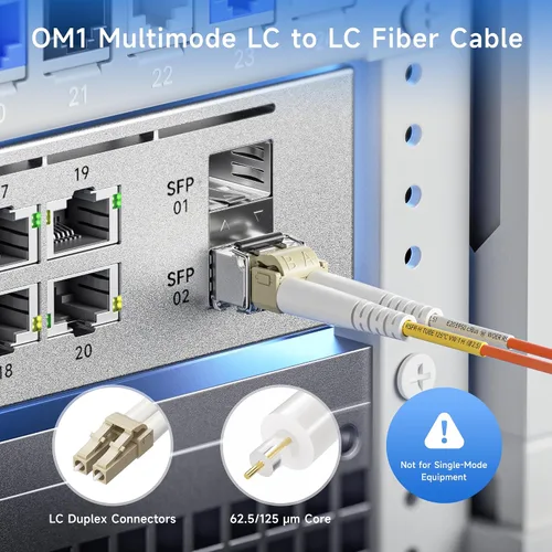 Vista 2 de Cable Matters OFNP - Cable de fibra óptica Plenum multimodo dúplex OM1 de 3.3 pies (10 Gb, LC a LC, cable de fibra óptica 62.5/125) OFNP Plenum
