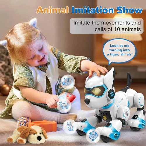 Vista 6 de OKK Perro Robot para Niños, Perro de Control Remoto y Toque con Interacción por Voz, Robot Programable con Show de Imitación, Perro Electrónico que