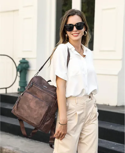 Vista 7 de CLUCI Mochila Bolso para Mujeres Mochila de Viaje de Cuero Grande Mochila para Mujeres Diseñador de Moda Bolsas de Hombro para Dama con Borla