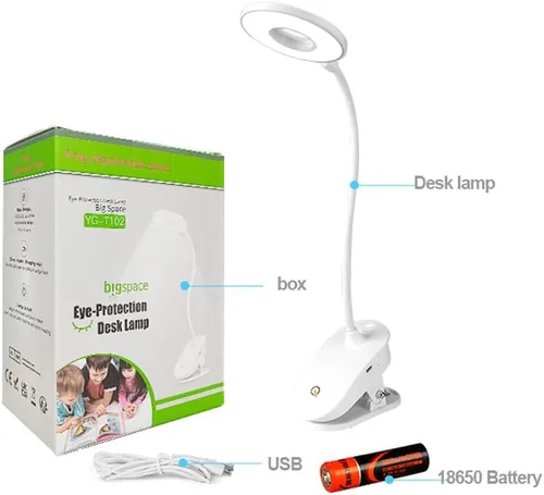 Vista 10 de Lámpara de lectura con clip, funciona con pilas con 3 niveles de brillo, recargable por USB