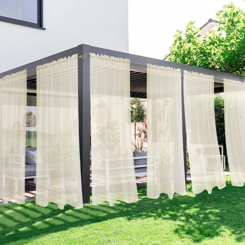 Vista 40 de SpaceDresser - Cortinas transparentes impermeables para exterior para patio - 2 paneles con bolsillo para barra, cortinas de gasa transparentes