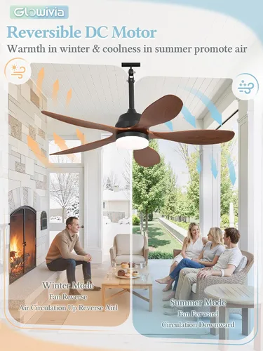 Vista 7 de 42" Solar Ceiling Fan for Outdoor with Light & Battery IP65 Walnut Walnut Wood
