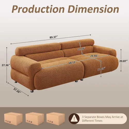 Vista 2 de Sofá Loveseat Boucle Cloud de 89", Cómodo Sofá Boucle Tapizado de Asiento Profundo, Sofá Moderno de Mediados de Siglo para Sala de Estar