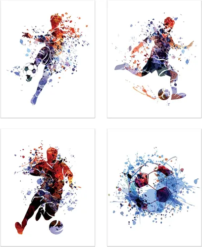 Vista 6 de Summit Designs Impresiones artísticas de fútbol para pared, juego de 4 pósteres de fútbol sin marco (8 x 10), decoración de habitación para hombres