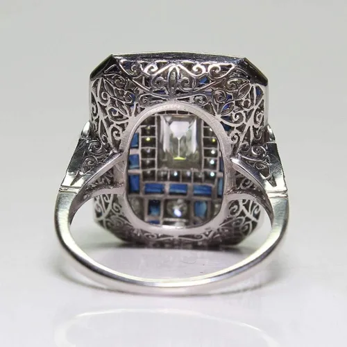 Vista 3 de WensLTD_ Clearance Anillo personalizado de piedra lunar marquesa de plata con piedras preciosas naturales 1 pieza