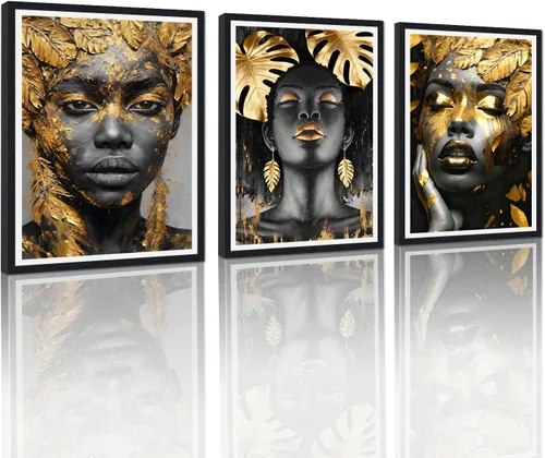 Vista 53 de MAMAGO Lienzo decorativo para pared, pintura de belleza dorada y negra, fotos de mujeres africanas, hermosos pósteres de mujer negra, impresiones