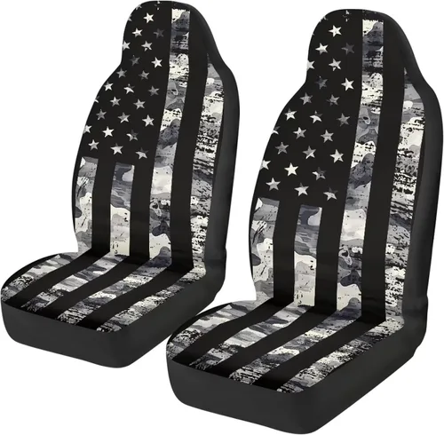 Vista 10 de Juego de 2 fundas de asiento delantero de automóvil, con diseño de bandera estadounidense, juego de 2 accesorios automotrices extraíbles, ajuste