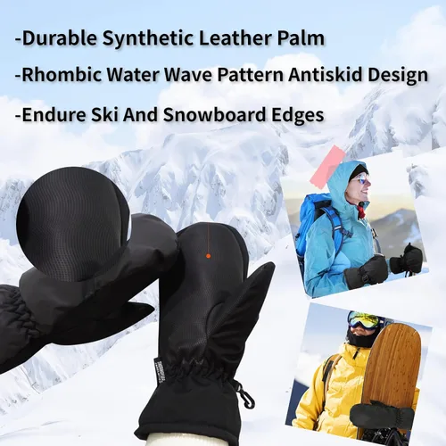 Vista 5 de ONNAS Guantes de esquí impermeables de invierno cálidos guantes de snowboard para hombres y mujeres, guantes térmicos resistentes al viento, guantes