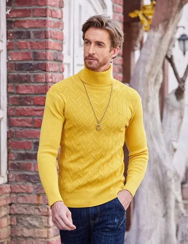 Vista 2 de COOFANDY Suéter de cuello alto ajustado para hombre suéter de punto básico con patrón de torsión