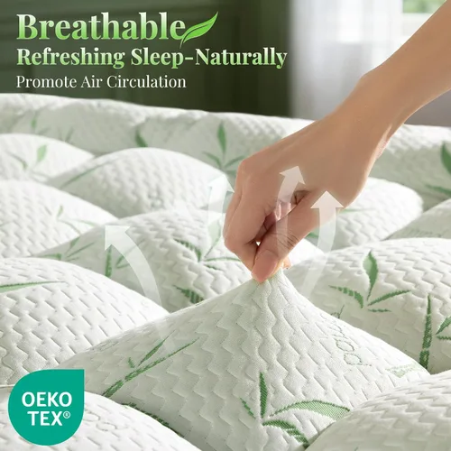 Vista 2 de LIANLAM Cubrecolchón, cubrecolchón refrescante de 1200 GSM, parte superior de almohada extra gruesa de 2 pulgadas para dolor de espalda con bolsillo