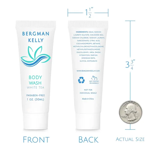 Vista 3 de BERGMAN KELLY Gel de baño tamaño viaje (1 onza líquida, 100 unidades, té blanco), deleita a tus invitados con un gel de baño revitalizante