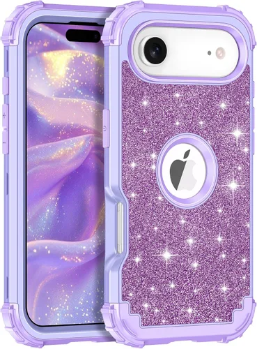 Vista 45 de LONTECT Funda para iPhone 15 Plus con purpurina brillante 3 en 1, a prueba de golpes, resistente, híbrida, resistente, funda protectora de alto