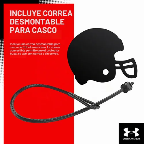 Vista 4 de Under Armour Protector bucal deportivo, ajuste personalizado, incluye correa desmontable para casco Negro
