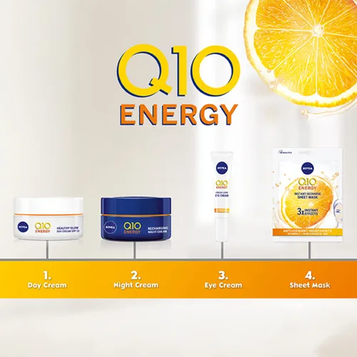 Vista 5 de NIVEA Q10 + C Power - Máscara antiarrugas + hoja energética (1 pieza), máscara hidratante antienvejecimiento con vitamina C, máscara facial