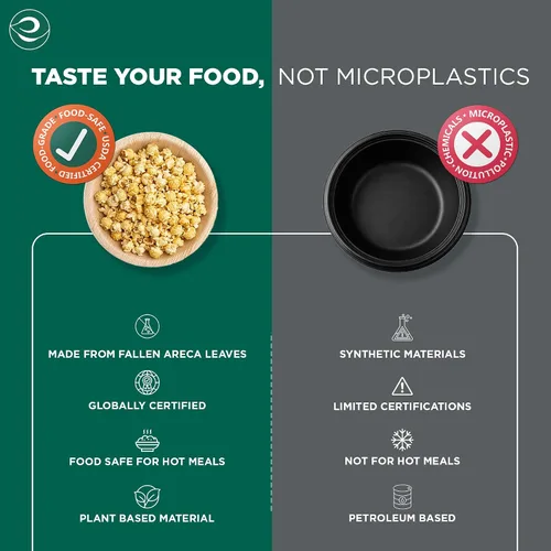 Vista 4 de ECO SOUL Cuencos desechables de hoja de palma como bambú, 16 onzas, redondo, paquete de 20 unidades, vajilla biodegradable y compostable para servir