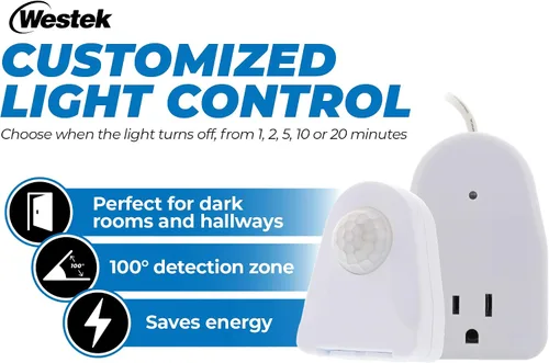 Vista 2 de Westek Control de Luz de Enchufe con Sensor de Movimiento Enchufable, Paquete de 2 - Dispositivo Sensor de Movimiento Interior Activa las Luces