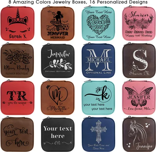 Vista 2 de Joyero de viaje personalizado con espejo portátil personalizado opcional, organizador de joyas de cuero sintético, pequeño soporte para anillos