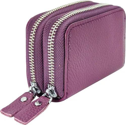 Vista 36 de Cartera de cuero para mujer, con doble tarjeta, tarjetero con cremallera, múltiples compartimentos, bloqueo RFID C-W-1, Rosado, Talla única