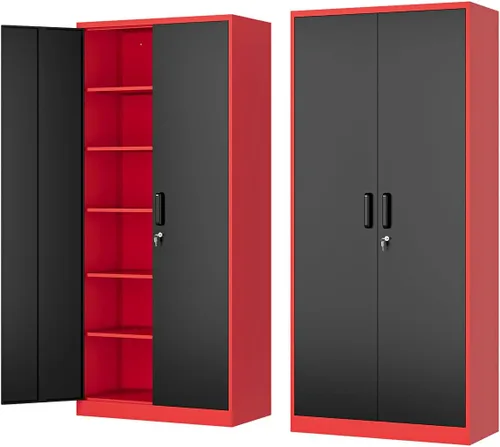 Vista 15 de Fesbos Armario de almacenamiento de metal, archivadores de acero de 36 pulgadas de alto con puertas con cerradura y estantes ajustables, gabinete