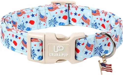 Vista 16 de Collar de perro floral azul, collar floral de algodón ajustable para primavera y verano con colgante de margarita, hebilla de liberación rápida