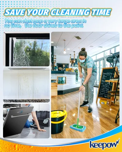 Vista 8 de KEEPOW Paños de barrido en seco reutilizables de microfibra compatibles con trapeador Swiffer, almohadillas lavables a máquina para trapeador
