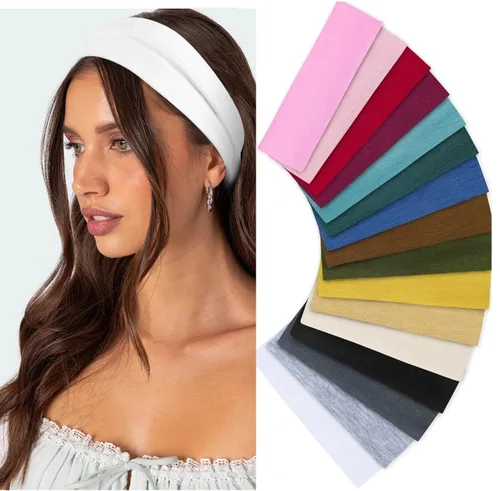 Vista 9 de Diademas elásticas antideslizantes de tela suave para mujer, paquete de 16 unidades, para yoga, correr, accesorios deportivos para el cabello