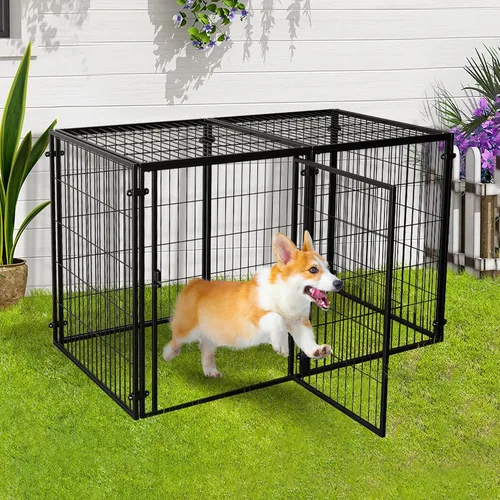 Vista 5 de XPIY Jaula grande para perros – Perrera de metal para perros medianos y pequeños, segura para interiores y exteriores, jaula grande para cachorros