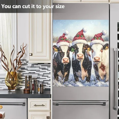 Vista 6 de Nander Bonita funda magnética de vaca de Navidad para lavavajillas de 23 x 26 pulgadas, cubierta magnética reutilizable para nevera, microondas