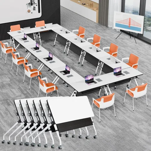 Vista 47 de Mesa de conferencias plegable, mesas de sala de conferencias con ruedas, mesa rectangular grande y plegable para reuniones de 6 a 12 personas, mesa