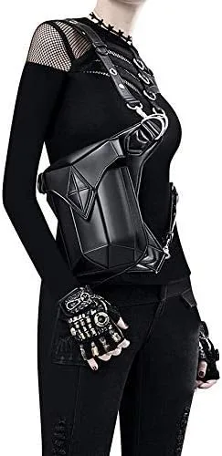 Vista 2 de UIYTR Steampunk - Riñonera de piel sintética estilo vintage estilo gótico Steampunk Fanny