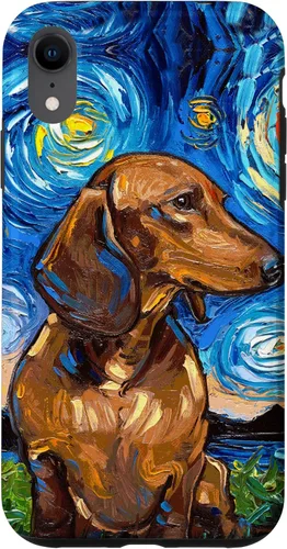 Vista 25 de Aja - Carcasa para iPhone 17 de pelo corto marrón con diseño de perro de noche estrellada Doxie