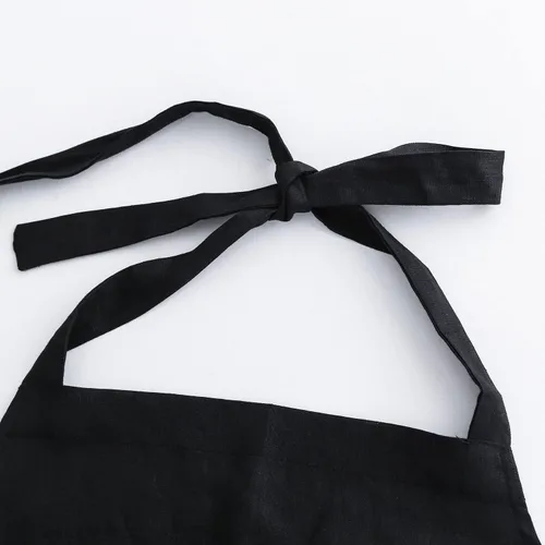 Vista 4 de Amazhiyu Delantal de cocina de lino puro con bolsillos para mujeres y hombres, cocinero, barbacoa, manualidades