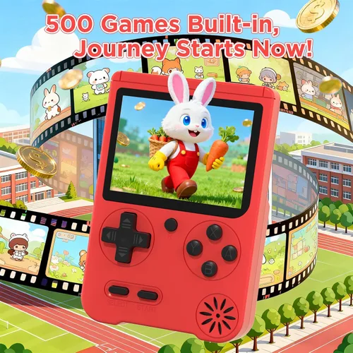 Vista 2 de JKV Consolas de juegos portátiles – 500 videojuegos clásicos retro, batería recargable de 1020 mAh, pantalla HD de 3.0 pulgadas, juegos de viaje