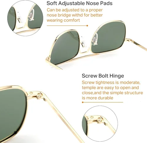 Vista 5 de Mens Aviator Sunglasses Polarized 55mm Pilot Military Square Shades with Bayonet Temples