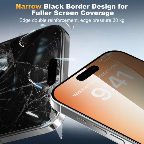 Vista 6 de Fotbor [Paquete de 3] Protector de pantalla de privacidad compatible con iPhone 16 Pro Max, vidrio templado antiespía de 4 vías de 360° con bandeja