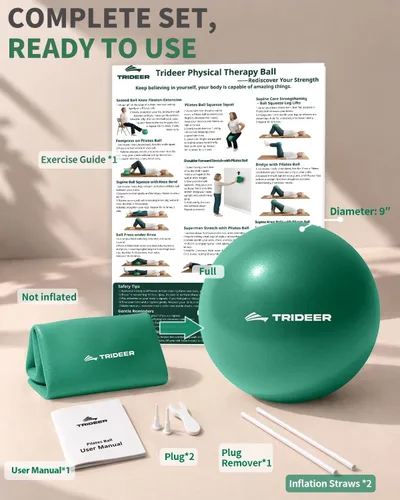 Vista 7 de Trideer Pelota de ejercicio para rehabilitación con guía, pelota de pilates Verde (con paja de inflado)