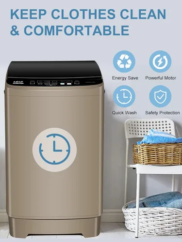 Vista 2 de Lavadora completamente automática de 17.7 libras, pequeña, compacta, portátil, programa de 10 lavados y 8 niveles de agua, lavadora compacta