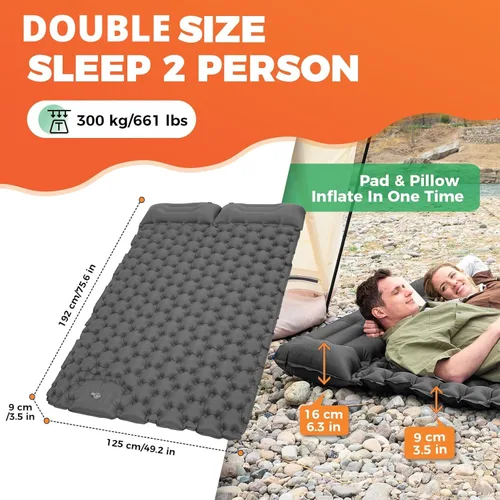 Vista 5 de KingCamp Colchoneta de dormir para camping, colchoneta inflable ultraligera conectable, colchón de camping con almohada integrada de 6.3 pulgadas