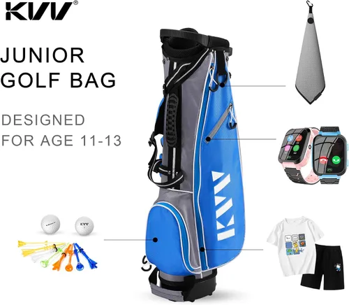 Vista 4 de KVV Bolsa de soporte de golf junior, bolsa de soporte de golf ligera para niños de 4-6/7-9/10-12 años